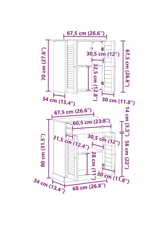 Vannas istabas mēbeļu komplekts 2 pcs brūna 67.5 x 34 x 80 cm