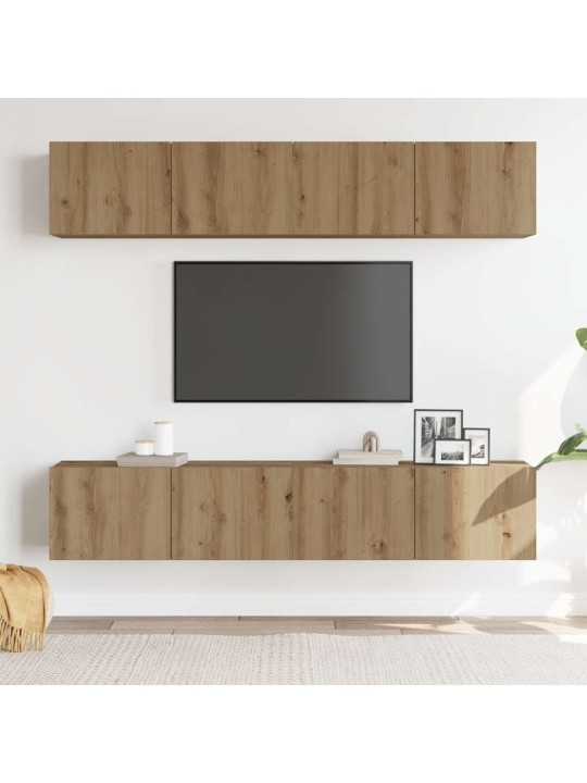 4-daļīgs pie sienas stiprināms tv skapja komplekts artisan oak