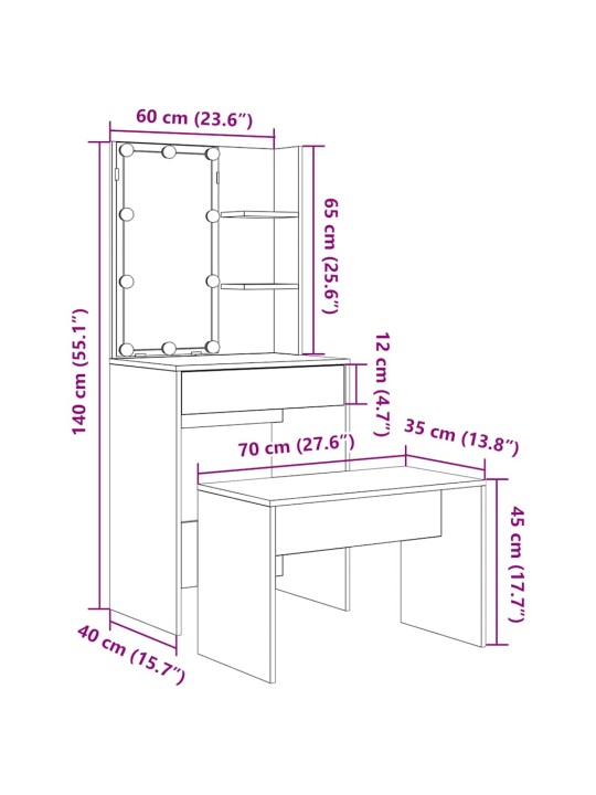 Tualetes galda komplekts ar led old wood engineered wood