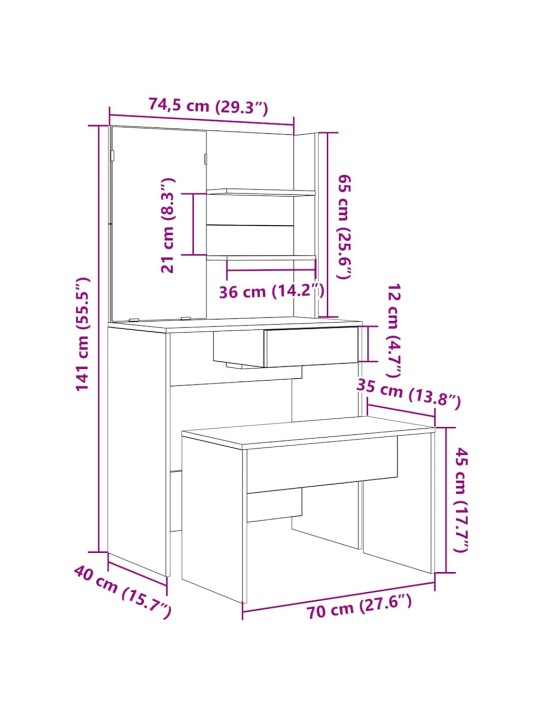 Tualetes galda komplekts old wood engineered wood