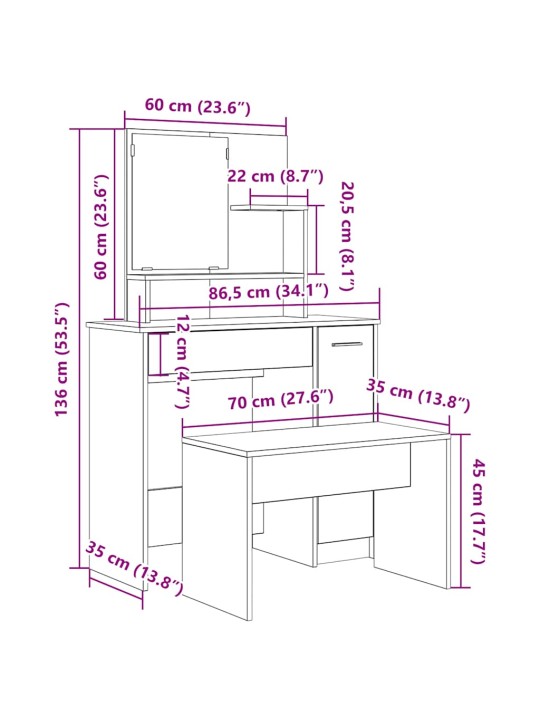 Tualetes galda komplekts old wood engineered wood