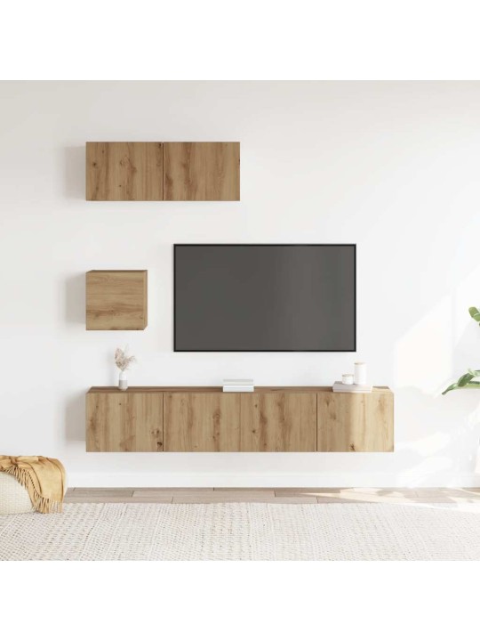 4daļu tv skapja komplekts pie sienas stiprināms amatnieka ozola