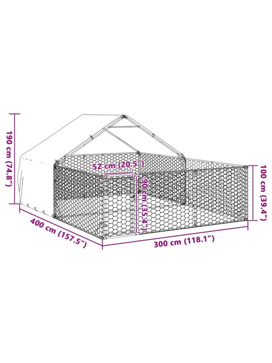 Āra suņu audzētava ar skrējienu, 4x3x1,9 m, cinkots tērauds