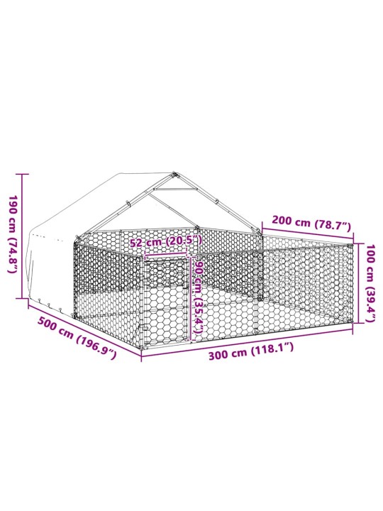 Āra suņu audzētava ar skrējienu, 5x3x1,9 m, cinkots tērauds