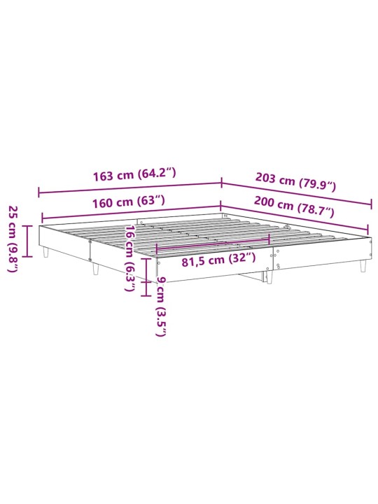 Gultas rāmis melns ozolkoks 160 x 200 cm inženierijas koks