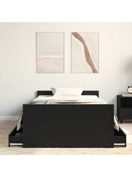 Gultas rāmis melns ozols 90 x 200 cm inženierijas koks