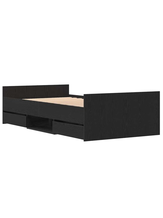 Gultas rāmis melns ozols 90 x 200 cm inženierijas koks