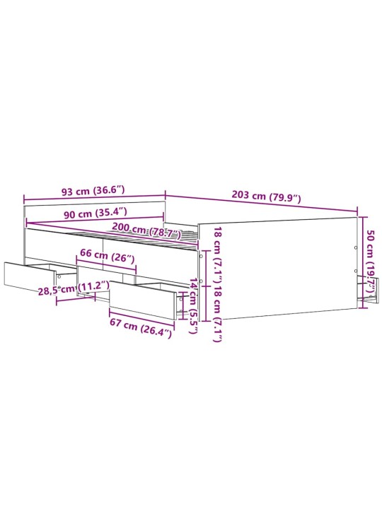 Gultas rāmis melns ozols 90 x 200 cm inženierijas koks