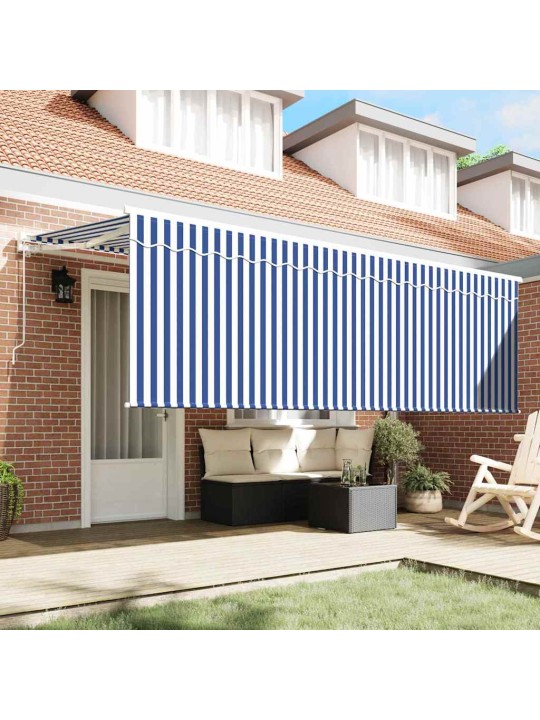 Izvelkams jumtiņš zils un balts 350 x 200 cm audums, metāls