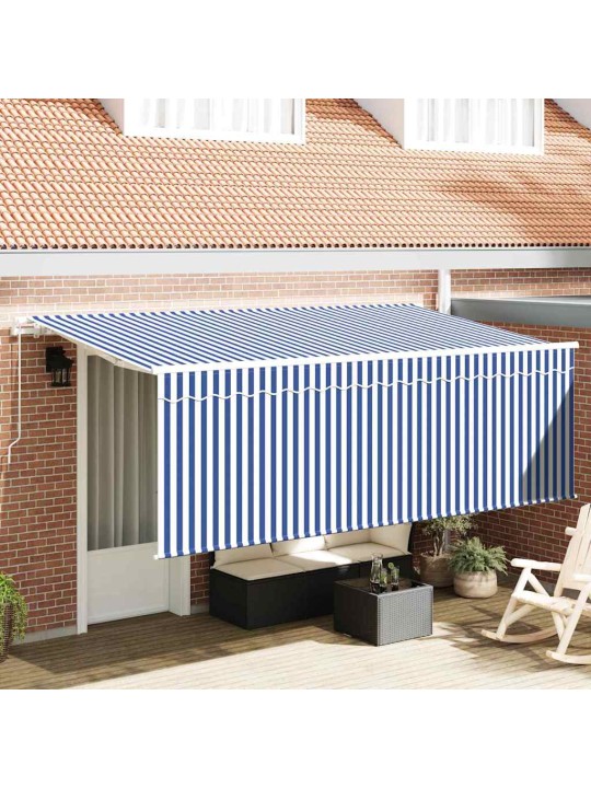 Izvelkams jumtiņš zils un balts 350 x 200 cm audums, metāls