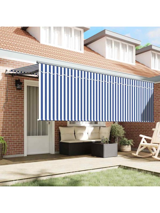 Izvelkams jumtiņš zils un balts 350 x 200 cm audums, metāls
