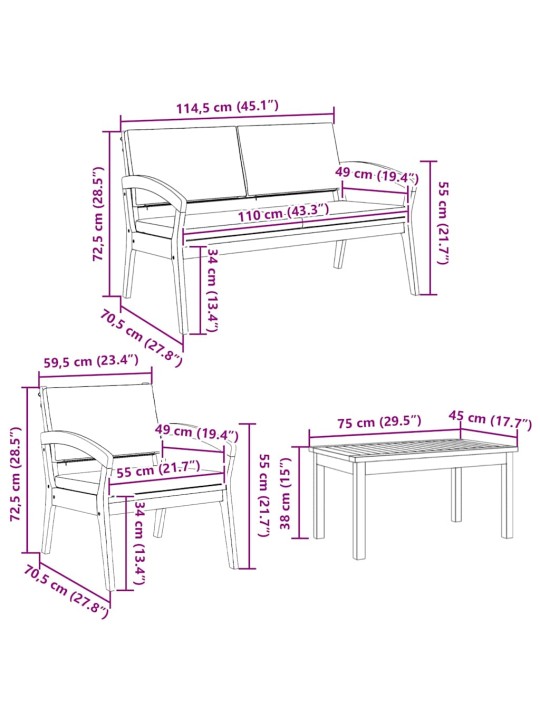 Bistro komplekts 5 pcs brūna 75 x 45 x 38cm akācijas masīvkoks