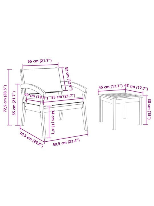Bistro komplekts 5 pcs brūna 45 x 45 x 38cm akācijas masīvkoks
