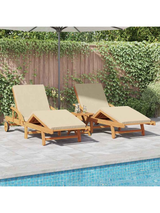 Sauļošanās krēsls 2 pcs bēša 200 x 67 x 84cm akācijas masīvkoks