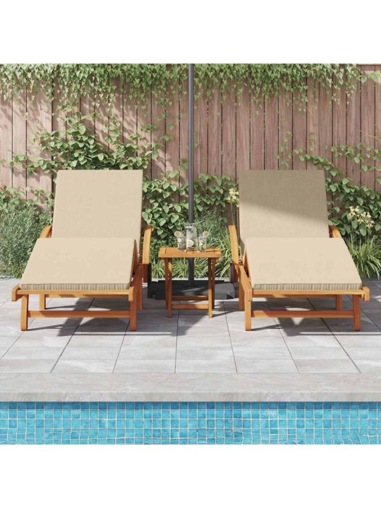 Sauļošanās krēsls 2 pcs bēša 200 x 67 x 84cm akācijas masīvkoks