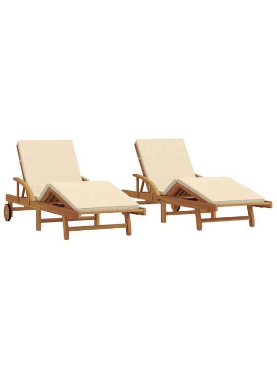 Sauļošanās krēsls 2 pcs bēša 200 x 67 x 84cm akācijas masīvkoks