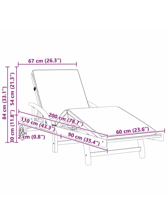 Sauļošanās krēsls 2 pcs bēša 200 x 67 x 84cm akācijas masīvkoks