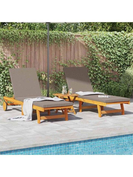 Sauļošanās krēsls ar spilvenu 2 pcs brūna 63 x 199 x 85cm