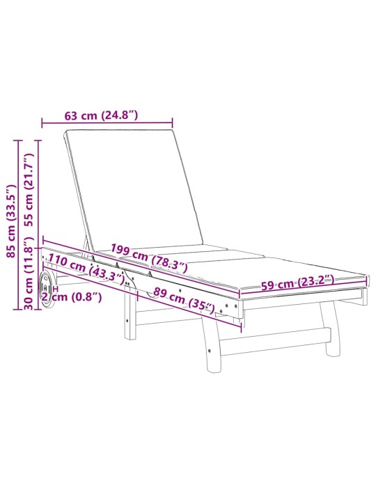 Sauļošanās krēsls ar spilvenu 2 pcs brūna 63 x 199 x 85cm