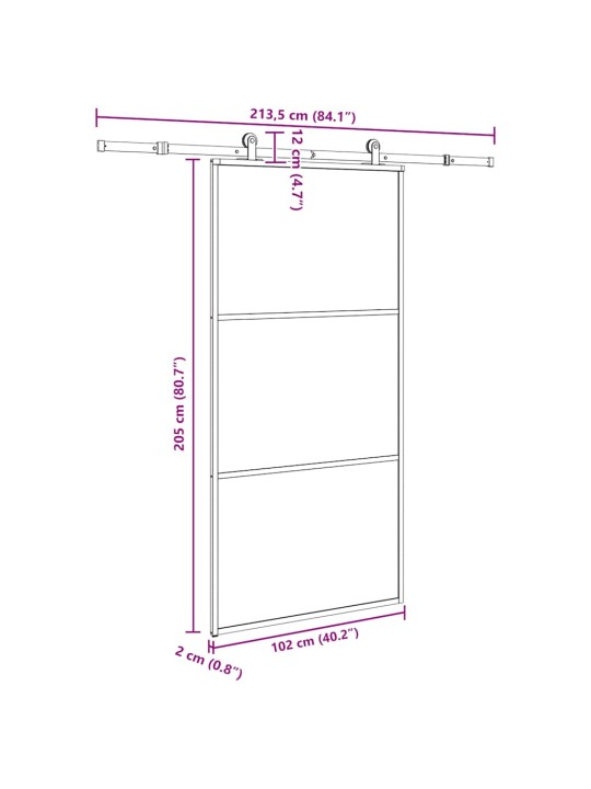 Bīdāmās durvis ar stiprinājumiem 102x205 cm stikls&alumīnijs