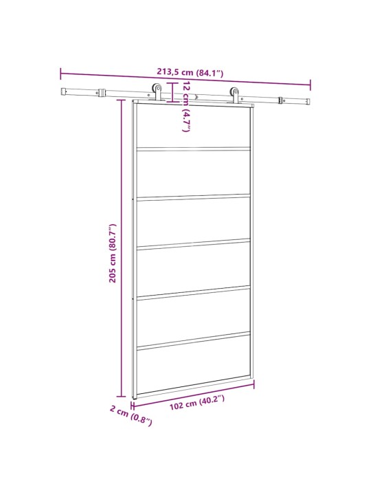 Bīdāmās durvis ar stiprinājumiem 102x205 cm stikls&alumīnijs
