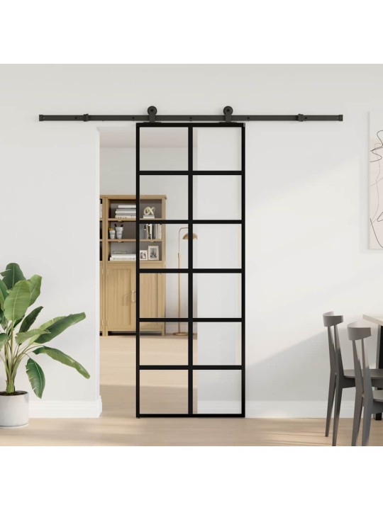 Bīdāmās durvis ar stiprinājumiem, stikls, alumīnijs, 76x205 cm