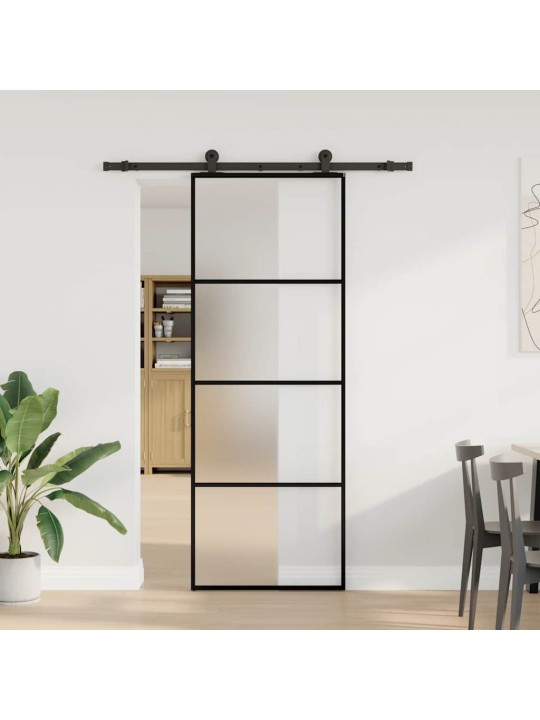 Bīdāmās durvis ar stiprinājumiem, stikls, alumīnijs, 76x205 cm