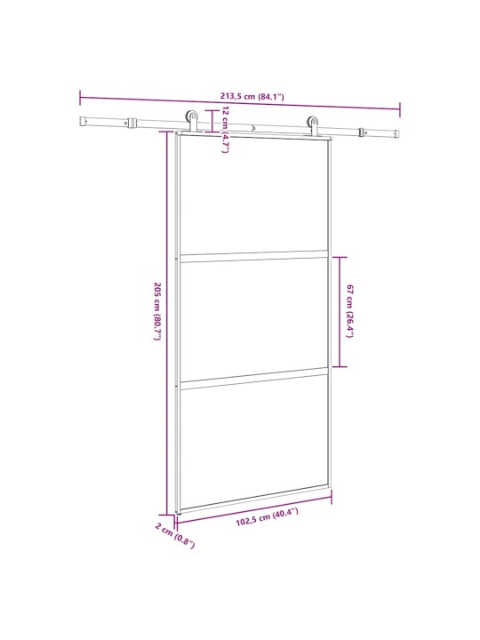 Bīdāmās durvis aparatūras komplektu 102,5x205 cm rūdīts stikls