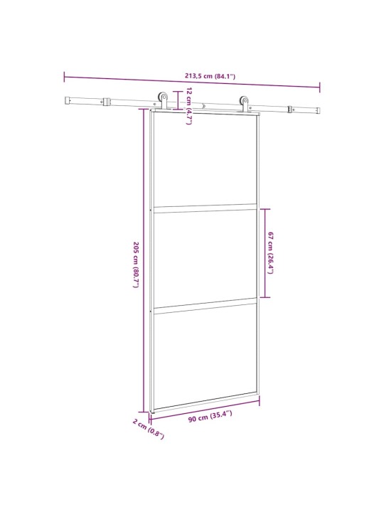 Bīdāmās durvis ar aparatūras komplektu 90x205 cm rūdīts stikls