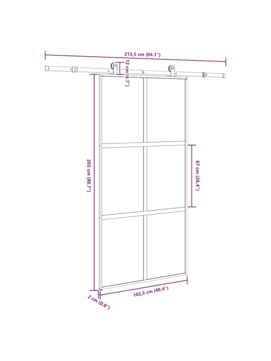 Bīdāmās durvis aparatūras komplektu 102,5x205 cm rūdīts stikls