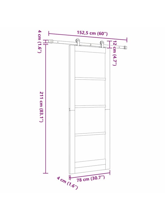 Bīdāmās durvis manuāls balts 78 x 211 cm koks un metāls