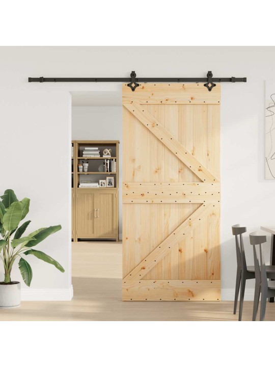 Bīdāmās durvis ar stiprinājumiem, 90x210 cm, priedes masīvkoks