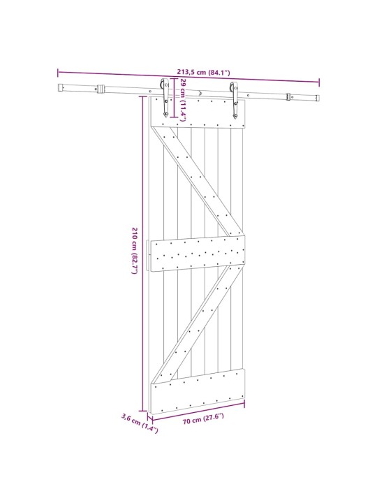 Bīdāmās durvis ar stiprinājumiem, 70x210 cm, priedes masīvkoks