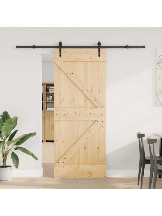 Bīdāmās durvis ar stiprinājumiem, 85x210 cm, priedes masīvkoks