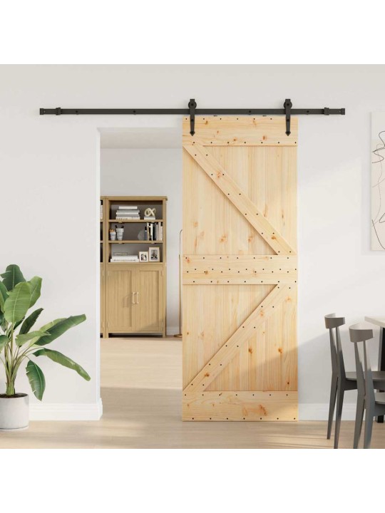 Bīdāmās durvis ar stiprinājumiem, 80x210 cm, priedes masīvkoks