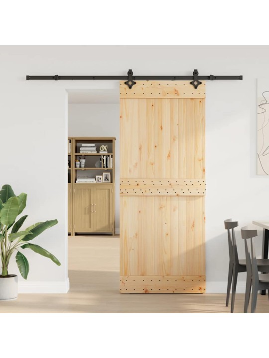 Bīdāmās durvis ar stiprinājumiem, 85x210 cm, priedes masīvkoks