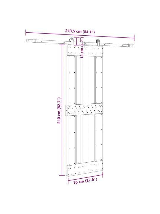 Bīdāmās durvis ar stiprinājumiem, 70x210 cm, priedes masīvkoks