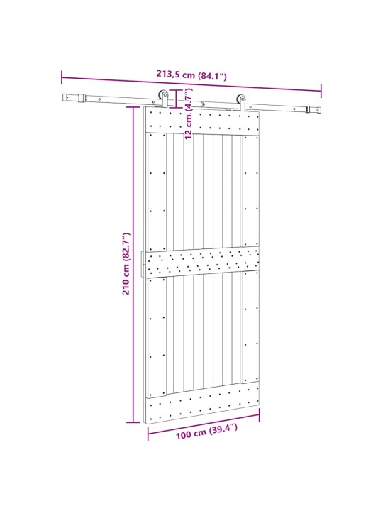 Bīdāmās durvis ar stiprinājumiem, 100x210 cm, priedes masīvkoks