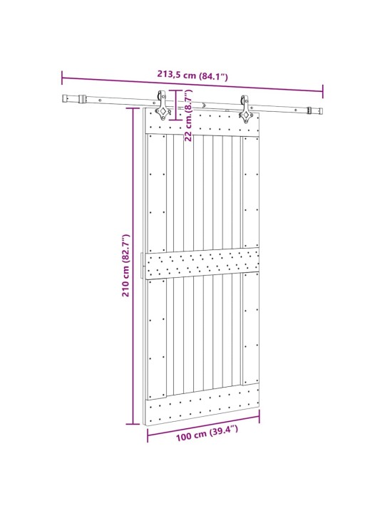 Bīdāmās durvis ar stiprinājumiem, 100x210 cm, priedes masīvkoks