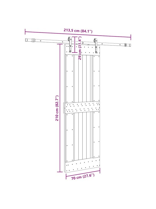 Bīdāmās durvis ar stiprinājumiem, 70x210 cm, priedes masīvkoks