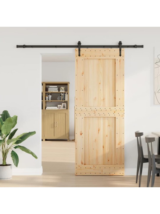 Bīdāmās durvis ar stiprinājumiem, 90x210 cm, priedes masīvkoks