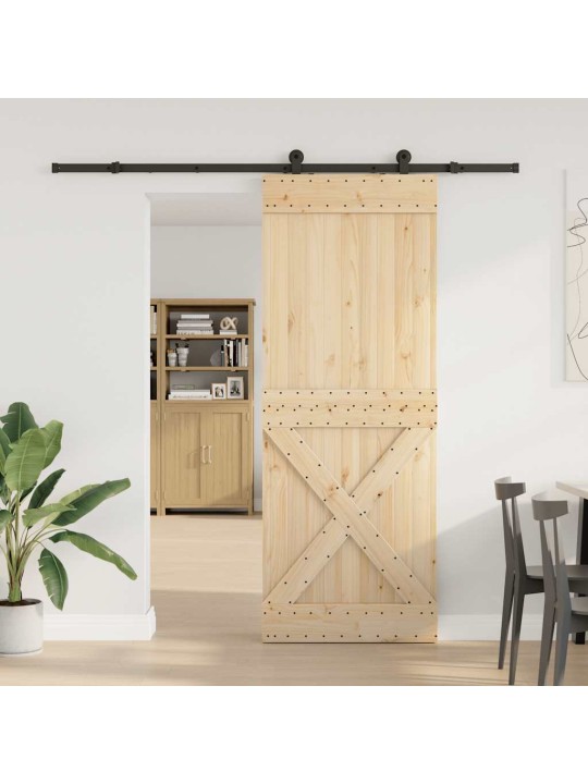 Bīdāmās durvis ar stiprinājumiem, 85x210 cm, priedes masīvkoks