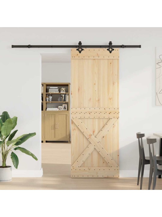 Bīdāmās durvis ar stiprinājumiem, 85x210 cm, priedes masīvkoks