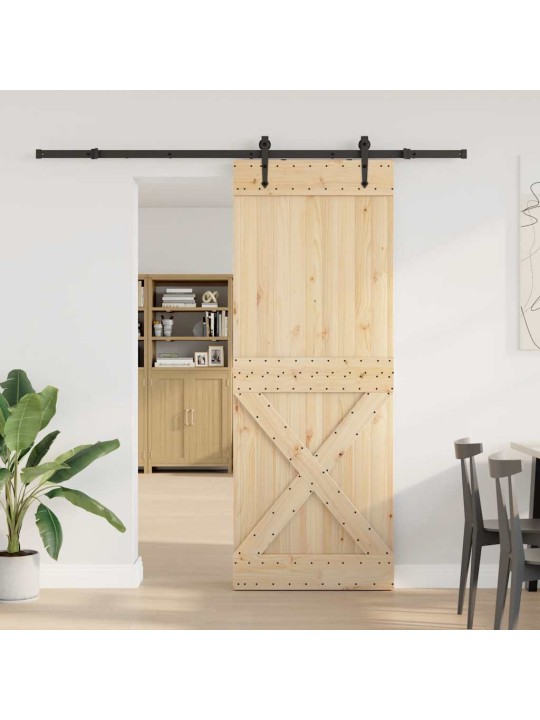 Bīdāmās durvis ar stiprinājumiem, 85x210 cm, priedes masīvkoks