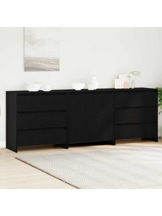 Puse ar atvilktni 3 pcs melna 70 x 41 x 75 cm inženierijas koks