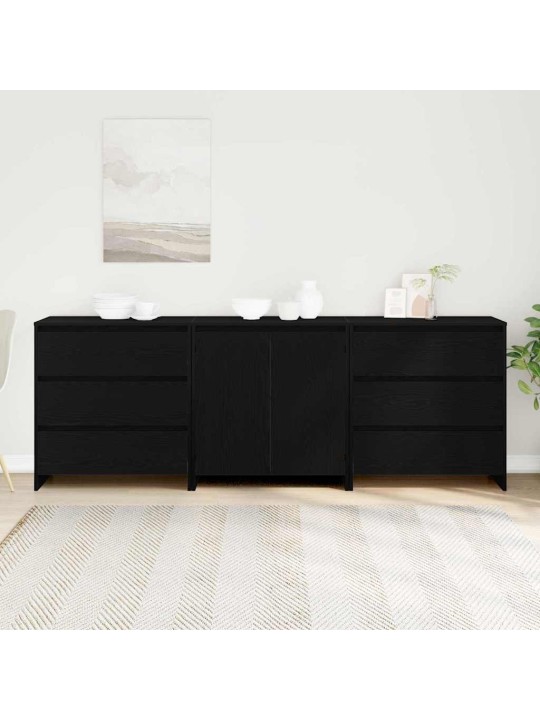 Puse ar atvilktni 3 pcs melna 70 x 41 x 75 cm inženierijas koks