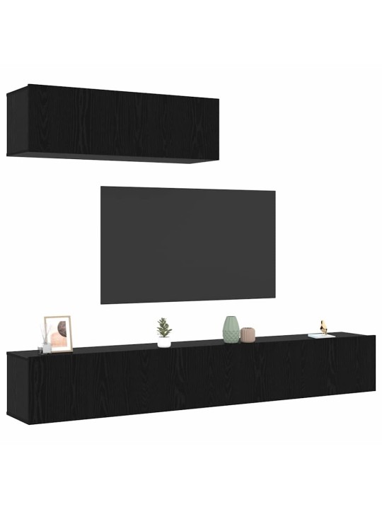 Tv skapju komplekts 3 pcs melns ozols 200 x 30 x 30 cm