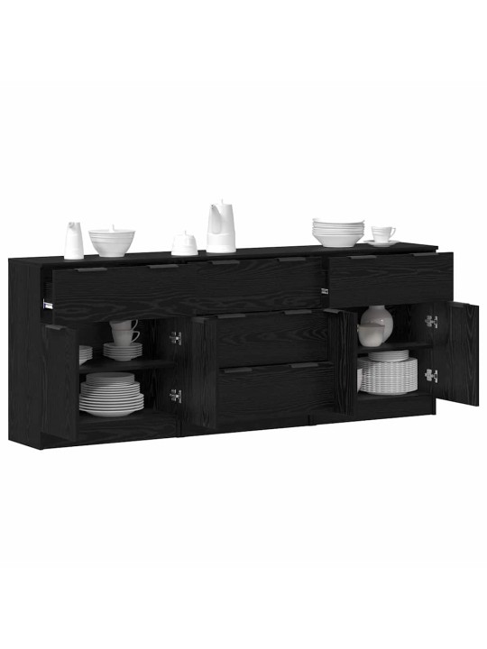 Puse 3 pcs melns ozols 60 x 30 x 70 cm inženierijas koks