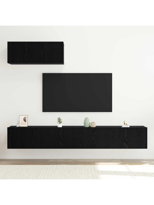 3 daļu tv skapja komplekts pie sienas, melnā ozola inženierkompozītmateriāls