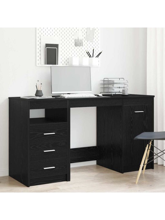 Galds ar plauktu melns ozols 140 x 50 x 76 cm inženierijas koks